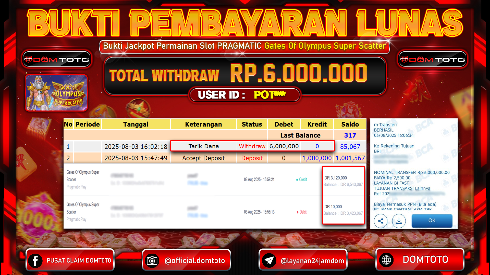 JACKPOT SLOT GATES OF OLYMPUS SUPER SCATTER 03 AGUSTUS  2025